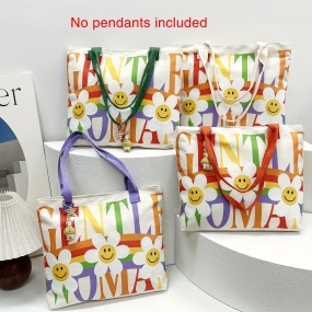 1pc レインボーフラワープリントトートバッグ - 大容量キャンバスショルダーバッグ、ジッパークロージャー付き、手洗い可能、通勤や日常使用に最適、通勤バッグ|ビブラントトートバッグ|ジッパーバッグ、かわいいトートバッグ