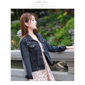  レディース ショートデニムコート レディース ネイルパール ルーズ 春秋 デニム服
