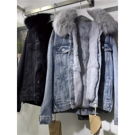 レディースデニムジャケット、ボア...