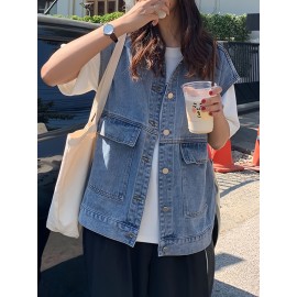 ベスト レディース デニムベスト 前...