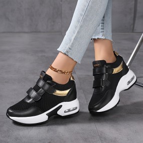 女性用通気性メッシュスニーカー | 8cm高さ増加プラットフォームシューズ、エアクッション付き | マルチカラーオプション | フック＆ループクロージャー | 快適なファブリックライニング | 耐久性のあるPUカバーソール | 春にぴったりのスタイリッシュカジュアルフットウェア、靴アクセサリー