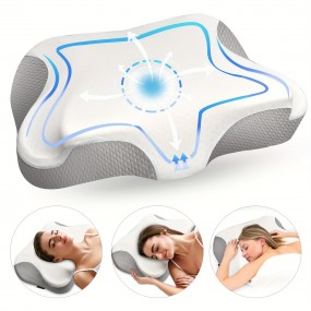 1個の整形外科用頸椎枕、コンテュアリングで冷却カバー付き、洗濯機で洗える、取り外し可能なポリエステル100%のニット生地、背中、腹、側に寝る人用のエргノミックサポート