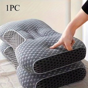 1個 ソフトニットマッサージネックピロー - 調節可能なエルゴノミック整形外科コンターパッド、ハイクオリティポリエステルコア、快適睡眠＆首の調整に適した通気性サテン生地カバー