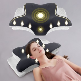 多方向睡眠者向けの人間の頸椎をサポートするエアグロニックバタフライ型ナップピロー - より良い側面睡眠のための拡張されたダブルウィングデザイン、ライトグレイにゴールデンアクセント、快適な夜間の休息ピロー | エアグロニックデザイン | ソファ用ピロー、ピローやピローやピロー