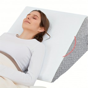 1pc こまごましいベッドウェッジ枕、背中、脚、睡眠呼吸停止、妊娠、酸化反流、GERD、胃酸反流、反すなれ、洗濯機洗い、軽量、取り外し可能なカバー、100%詰め物、100%ポリエステルカバー、ニット生地、印刷なし - ホワイト