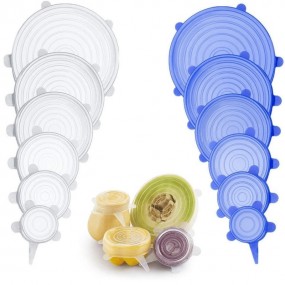 6個セット 再利用可能なシリコンストレッチ蓋 - ボウル、ジャー、カップ＆ボトル用耐久性食品保存カバー、ブルー、マルチサイズ（20.5cm、16.5cm、14.5cm、10cm、9cm、8cm）、シリコーン製食品保存
