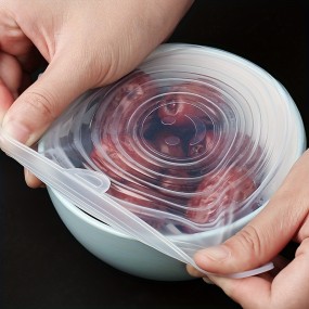 6-Pack FlexiLids 再利用シリコン伸縮フィット食品保存カバー、ABSプラスチック、食器洗い機と冷凍庫対応のキッチンアクセサリー