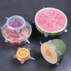 6個 BPAフリー シリコン伸縮蓋セット、ボウル＆容器用再利用可能な伸縮性食品カバー、多層シールラップ